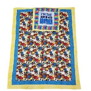 Handmade "I'm the Big Brother" Sports Themed Kids Multi-Color Quilt Toddler Gift
